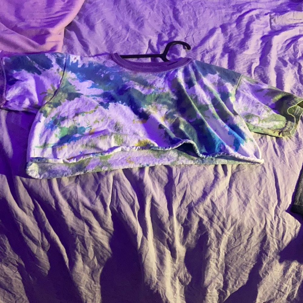 tye dye purple green yellow and blue tee